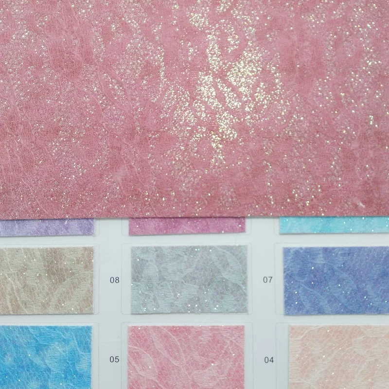 

91x134cm Synthetic Leather, Vinyl Fabric, Embossed Lace glitter Leather Fabric for Bows DIY accessories P3167