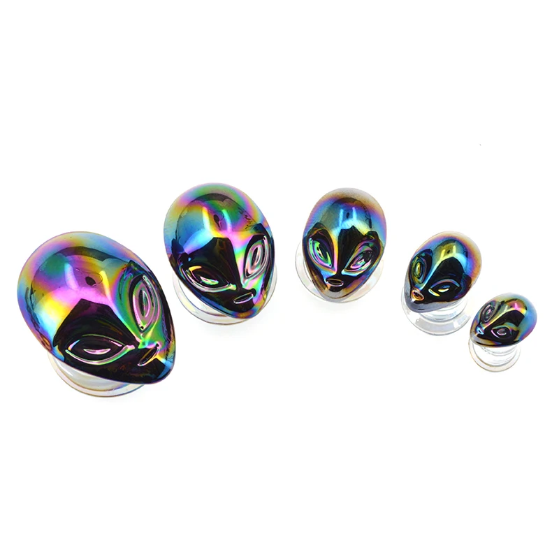 BODY PUNK Flesh Tunnels Burnished Star Moon Galaxy With Irridescent Opal Gems Center Expanders Ear Plug Body Piercing Jewelry  (5)