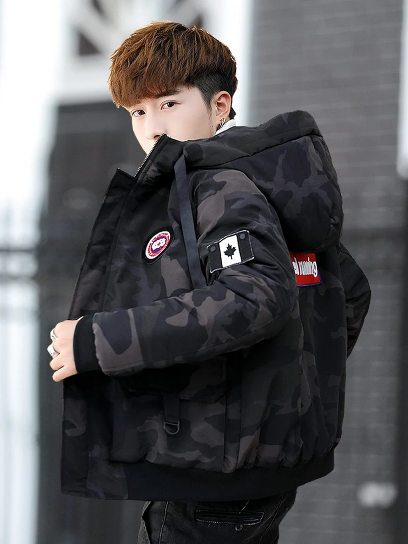 

2019 new winter short cap hooded youth camouflage cotton suit Korean version cotton jacket tide