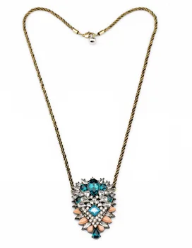 

Bulk Price Blue & Pink & Orange Flower Pendant Necklace Antique Gold Color Long Chain Necklace Women's Clothing Accessories