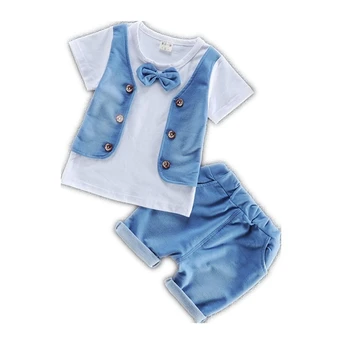 

Summer Children Boys Girls Garment Fashion 2020 Baby Short Sleeve T-shirt Shorts 2 Pcs/sets Kid Pure Cotton Bowknot Clothes Sets