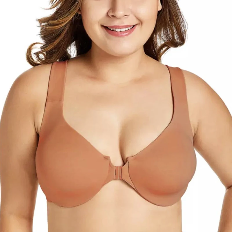 

Women's Front Closure Bra Plus Size Non-padded Underwire Full Coverage Seamless Bra Lingerie for Woman 34~48 B C D DD E Brown