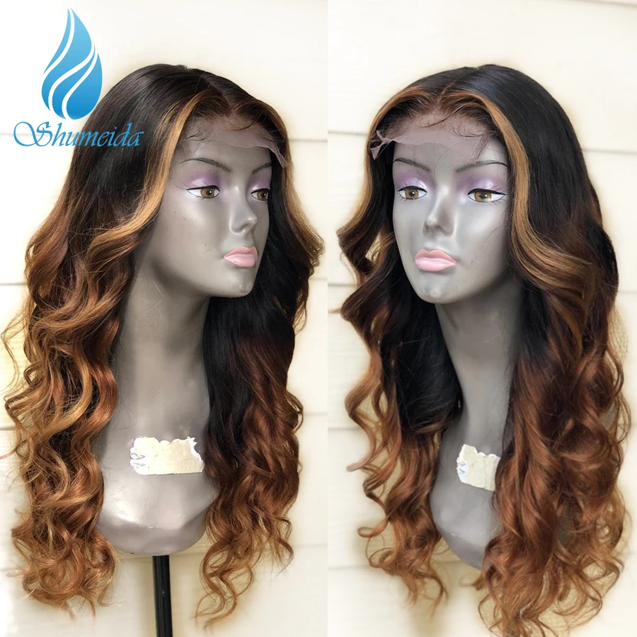 

SHD 13*6 Frontal Lace Wigs Highlight Color with Middle Part Loose Wave Lace Front Wigs with Baby Hair Brazilian Remy Human Hair