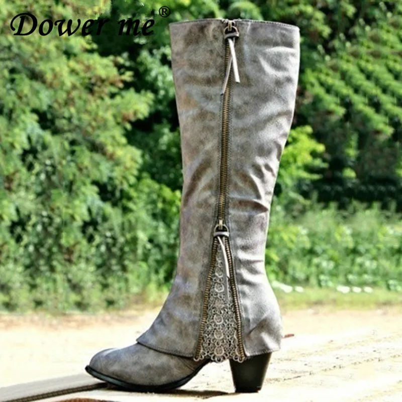 

2019 New Arrival Women High Heel Boots Suede Leather Women Boots Double Zip Short Plush Square Heel Black Winter Comfortable