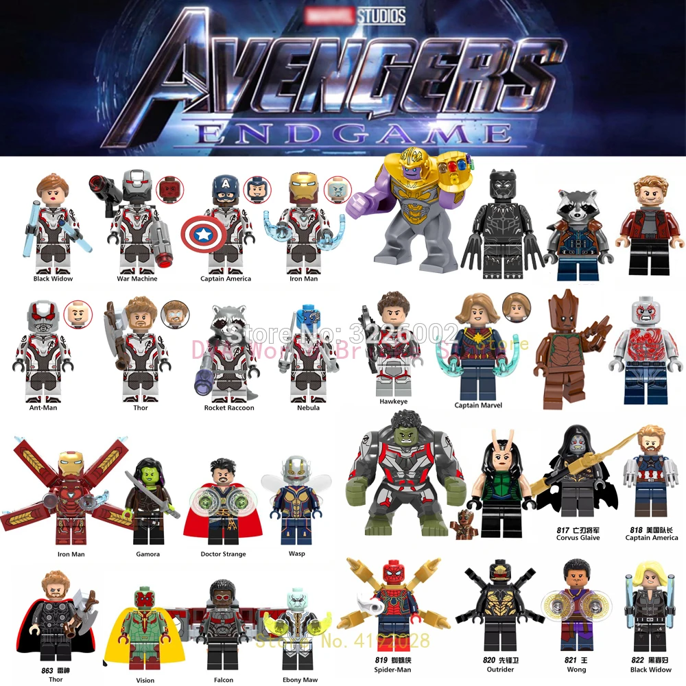

Avengers Captain Marvel Endgame Thanos War Machine Doctor Strange Spiderman iron man Thor Star Lord Figures Building Blocks Toys