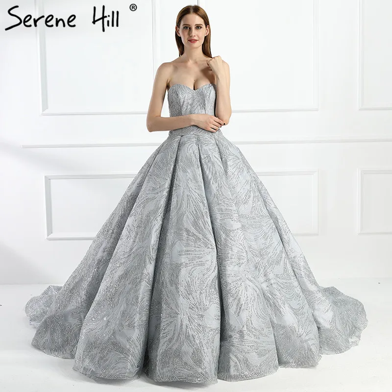 Grey Sliver Big Glitter Train Wedding Dresses Luxury