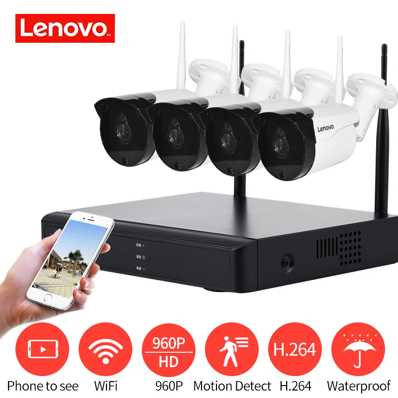 LENOVO 4CH массив HD wifi беспроводная камера безопасности Система DVR комплект 960P CCTV