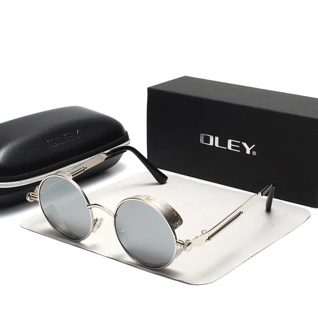 OLEY Brand Metal Round Steampunk Sunglasses Men Women Fashion Color film punk sun glasses Driving Anti-glare Eyewear UV400 Y261 Y261 C6BOX