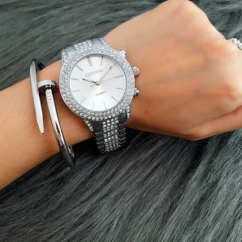 

CONTENA Luxury Rhinestone Full Steel Quartz Watch Women Watches Fashion Silver Bracelet Watch Lady Hour montre homme reloj mujer