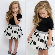 Новинка комплекты для маленьких детей черная футболка с короткими рукавами майка+платье-пачка с цветочным принтом 2 предмета в комплекте на лето