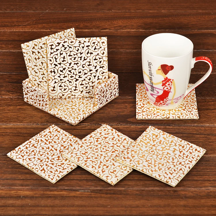 6pcs of Pack PU Leather Tea Coaster Cup Mats Dinning Placemat Pad with