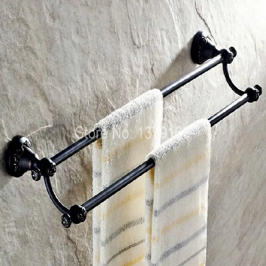 Аксессуар для ванной комнаты Черный Масло втирают латунный настенный двойной полотенцесушитель бар вешалка для полотенец полотенцесушители aba447