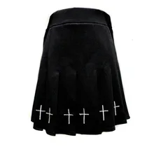Винтажные юбки в стиле панк для девочек; Летние плиссированные мини-юбки в готическом стиле с завышенной талией; женская черная юбка с перекрестным принтом