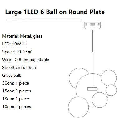 LukLoy лампа с пузырьками, стеклянный подвесной светильник для столовой, подвесной светильник с пузырьками для кухни, отеля, подвесной светильник со стеклянным шаром - Цвет корпуса: Large 1 LED 6 Balls