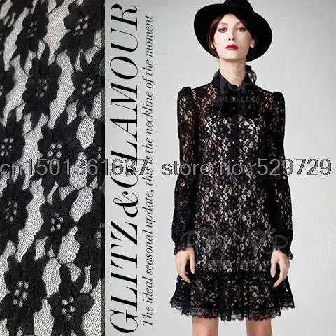 Black plum embroidered lace fabric stretch dresses with skin-friendly soft special Free shipping | Дом и сад