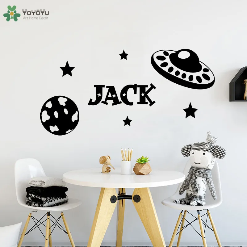

YOYOYU Wall Decal Space Rocket Kids Personalized Name Vinyl Wall Sticker For Baby Nursery Bedroom Boys Decor Gift Poster CT680