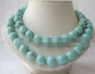 

ddh002463 Beautiful 35" 14mm round turquoise necklace-moonlight clasp