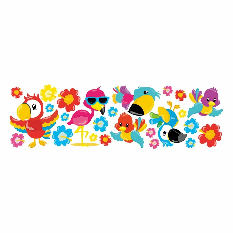 Cartoon Little Bird Flamingo Parrot Wall Decal Room Decoration Stickers for Nursery Baby Children's Kids Bedroom Home Wallpaper