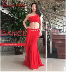 Для женщин пикантные живота Танцы костюм (топ + юбка) для дам 4 вида цветов Модальные скобки юбки Для женщин Бальные индийский вечерние