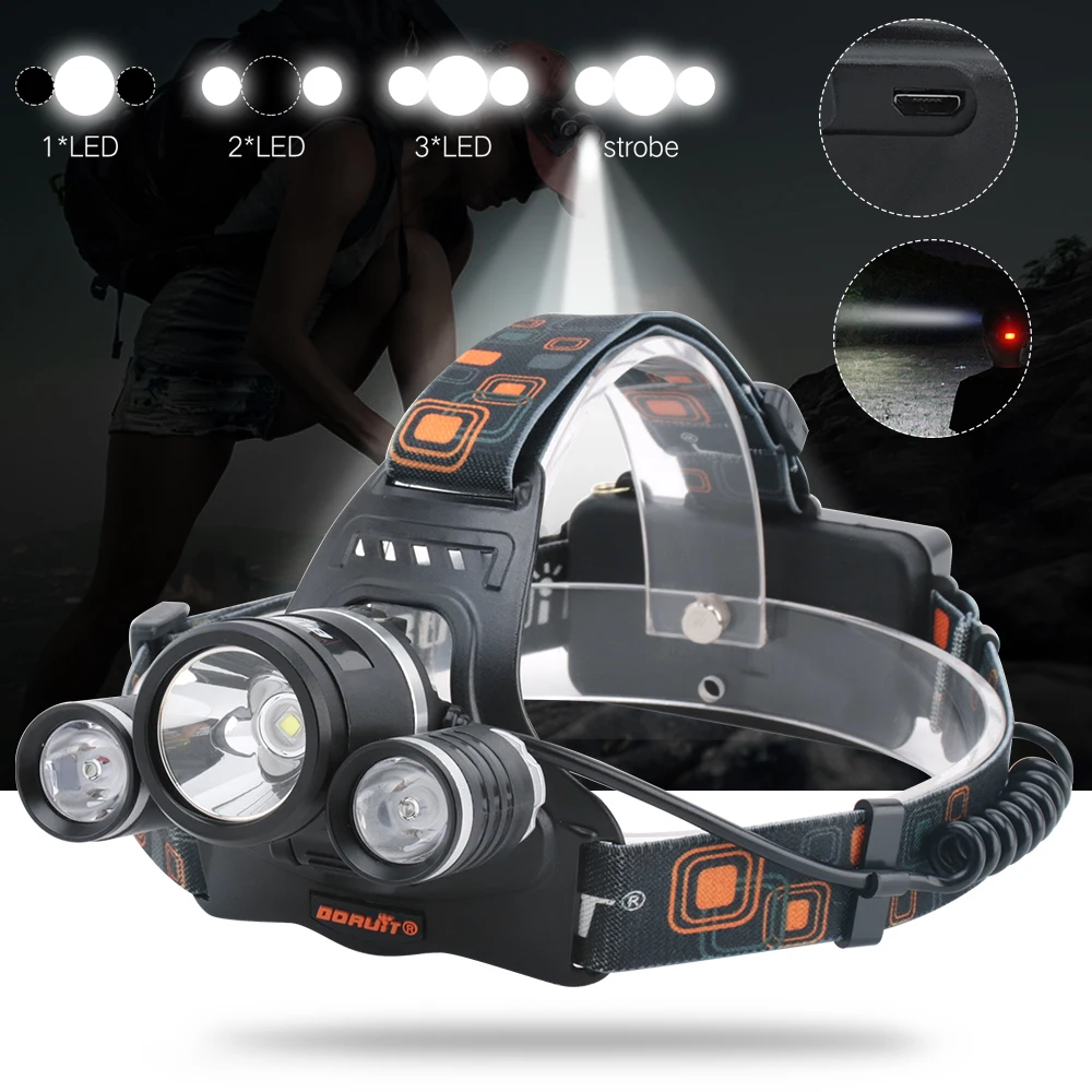 BORUIT 6000Lm 3x XML T6 LED 18650 Battery Headlight Headlamp Head Lamp Flashlight Torch Camping Fishing Cycling Rock Climbing (11)