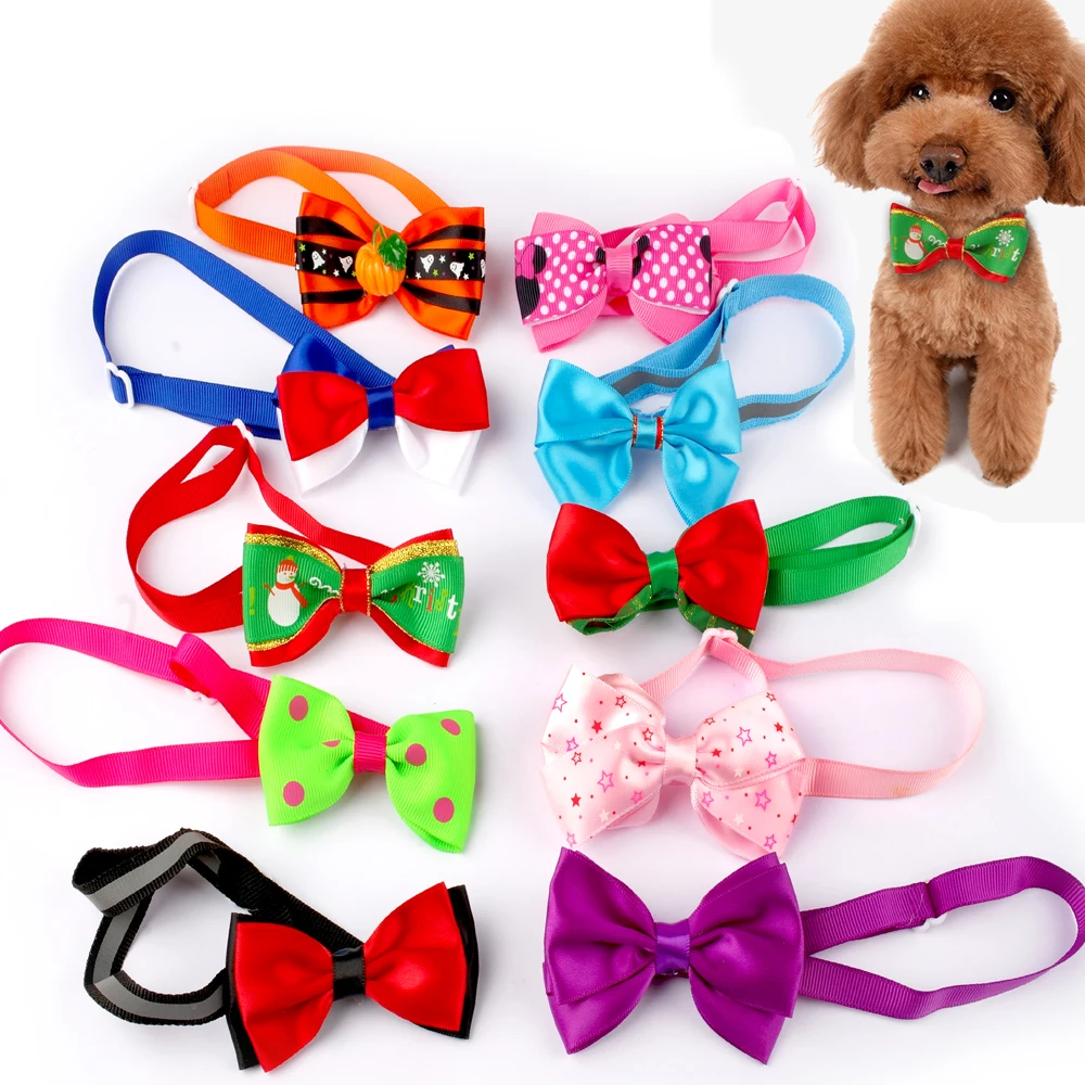 10pcs Cute Dog Bow Tie Collar Christmas Halloween Bowtie Dog
