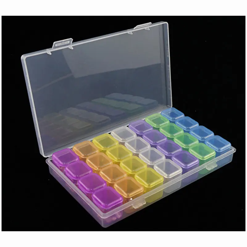 

28 Slots makeup Nail Storage Box Plastic diamond painting Transparent Display Case Organizer Rhinestone Beads Ring Earrings