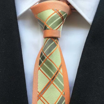 

New Arrival Men Stylish Slim Tie Unique Causal Necktie Orange with Fashion Plaids