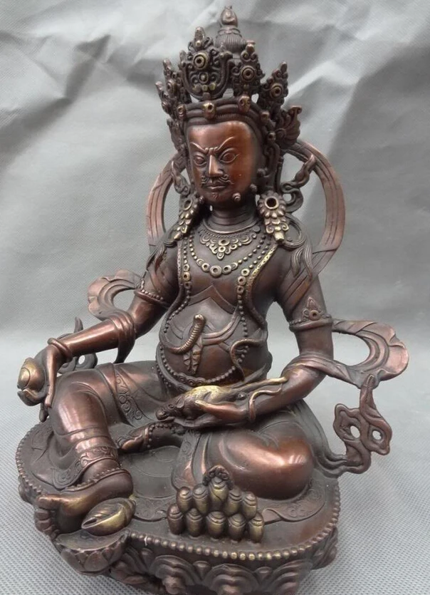 

song voge gem S4221 9" Chinese Pure Bronze Buddhist Yellow Jambhala Buddha Statue Tibet Joss Set