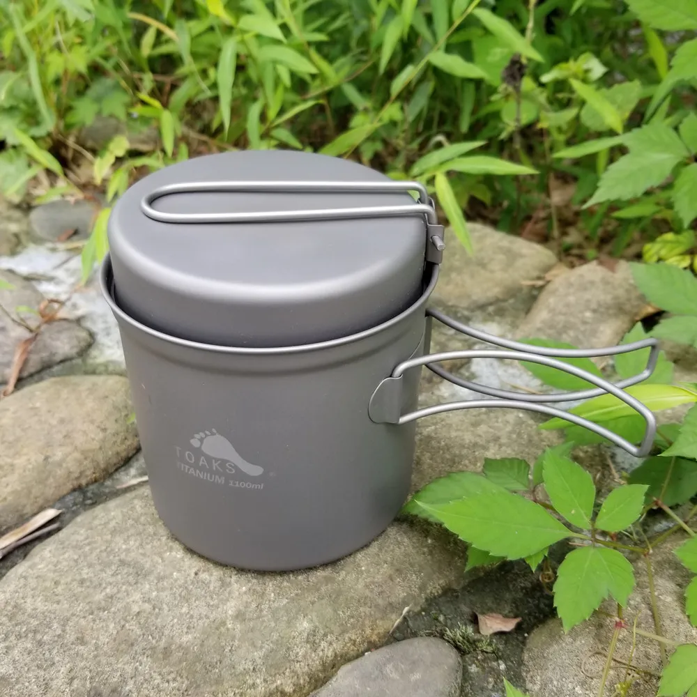 TOAKS 1100 ml utensilios de cocina conjunto de ultraligero de titanio olla sartén de Camping al aire libre de titanio tazón de titanio de vaso de Picnic