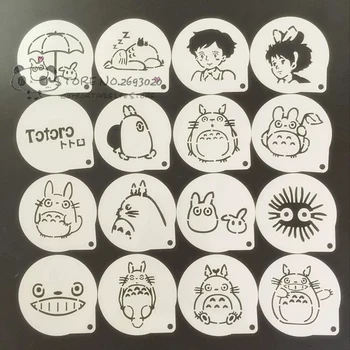 

16Pcs/Set Plastic Cartoon Totoro Spray Mold Cookies Baking Tools Coffee Mousse Printing Powdered Sugar Sieve Mould Party Supply