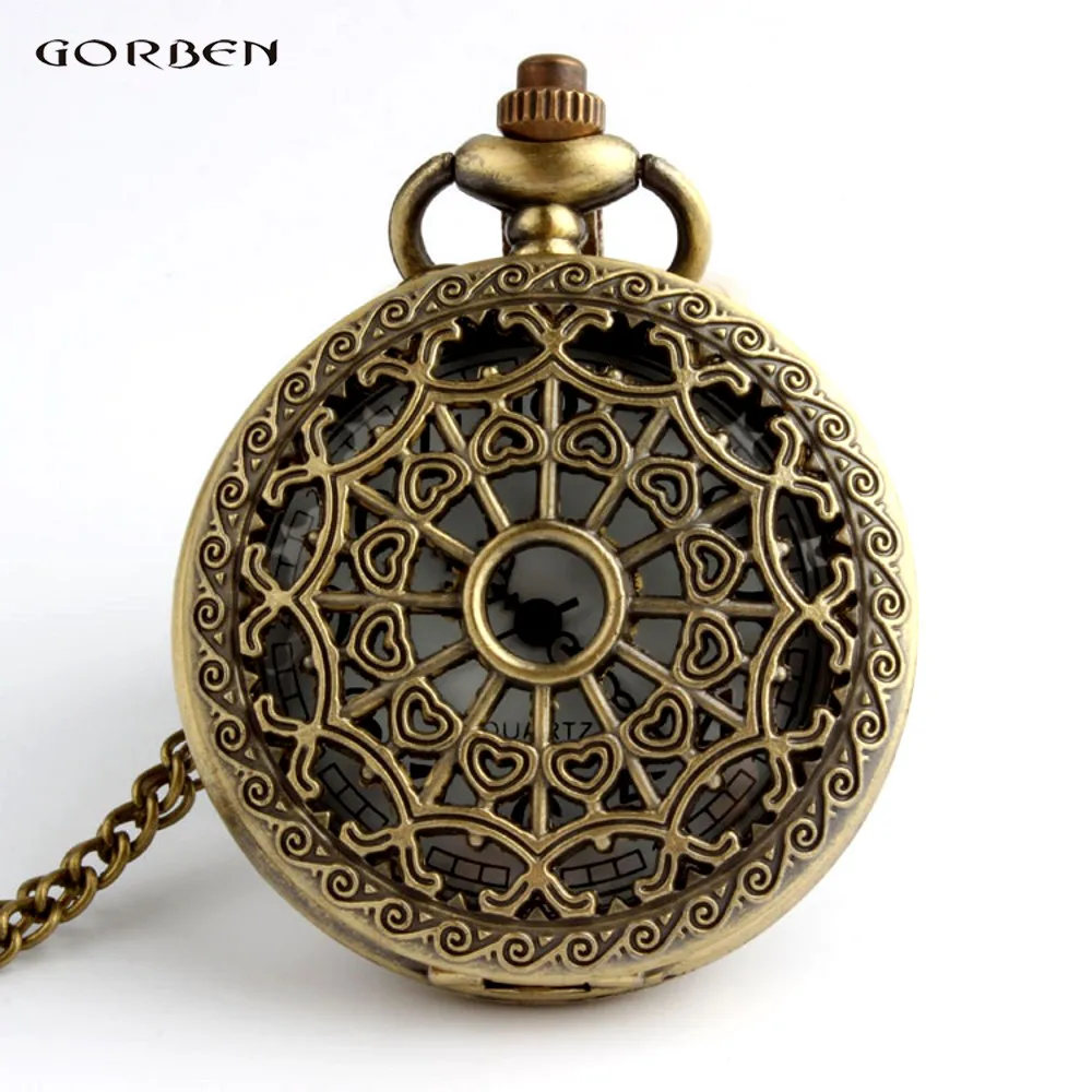 Hot Sale Vintage Bronze  Spider Pocket watch Necklace Antique chain
