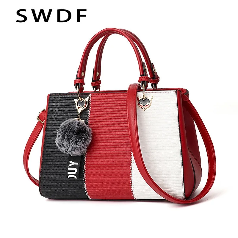 

SWDF Brand Women Hairball Ornaments Totes Solid Sequined Handbags Hotsale Party Purse Ladies Messenger Crossbody Shoulder Bags