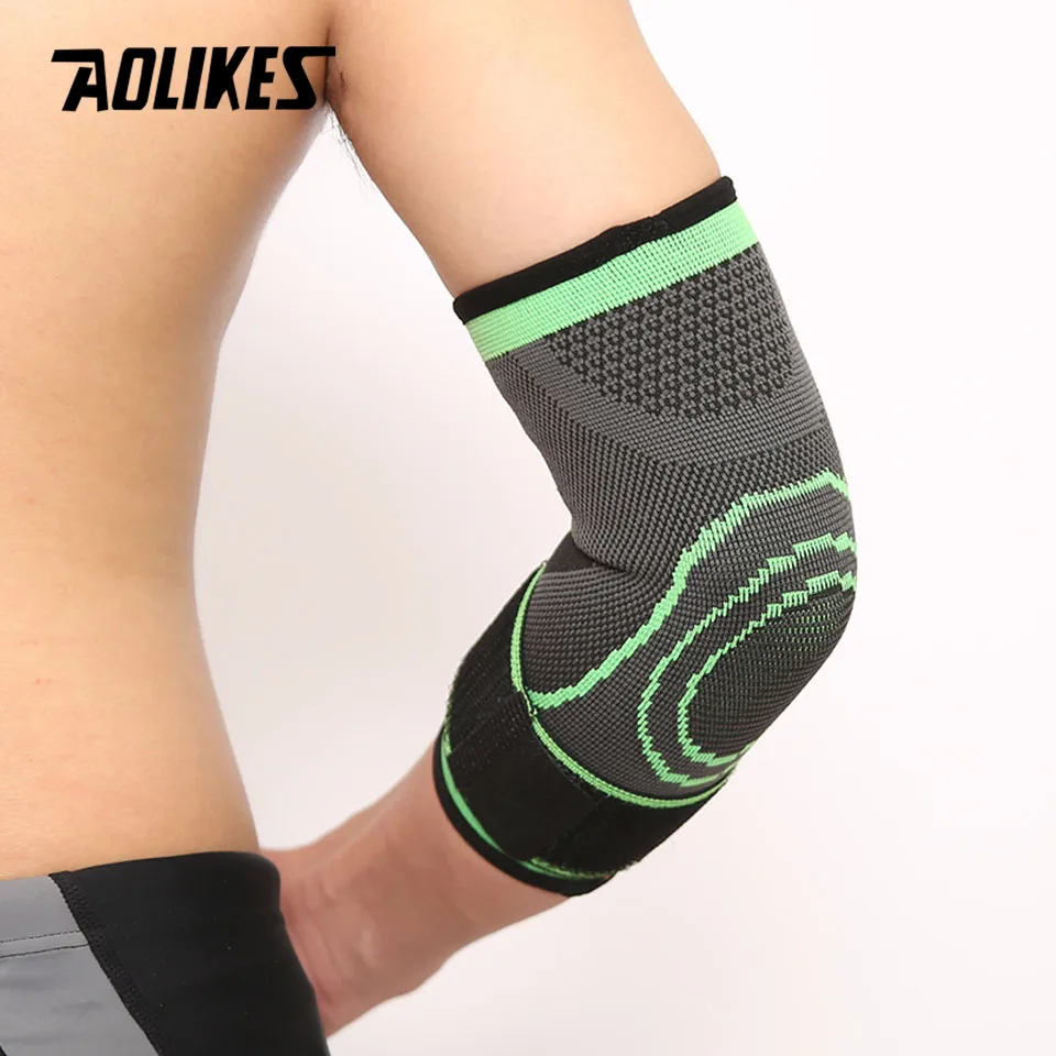 AOLIKES 1 قطع دعامة كوع حامي تنيس الأزياء ضمادة مرنة الجري ضغط قابل للتعديل الكوع وسادة هدفين
