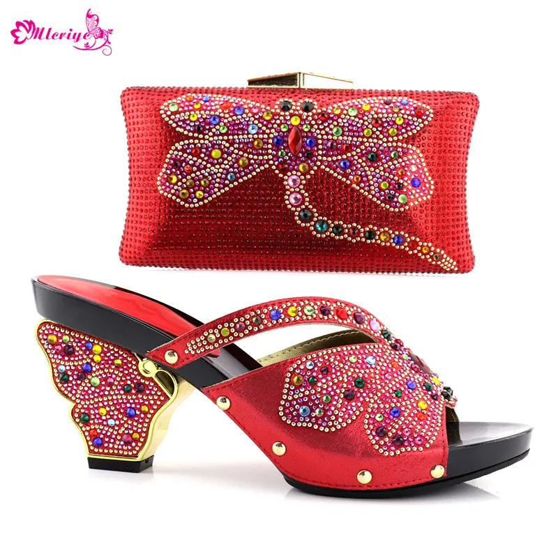 

Latest Italian Shoes with Matching Bags Set Decorated with Rhinestone Summer High Heeled Shoes for Women Slip on Shoes for Women