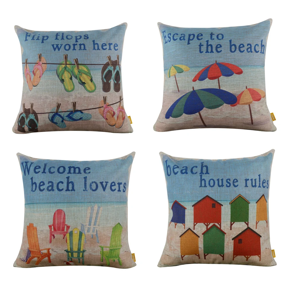 Linkwell 1pc Burlap Coastal Cushion Cover Flip Flop Pattern House