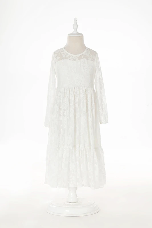 Кружевное длинное платье для девочек; От 2 до 12 лет Платья принцессы для маленьких детей; платье с большим бантом и длинными рукавами для свадебной вечеринки; благородная детская одежда в морском стиле - Цвет: White
