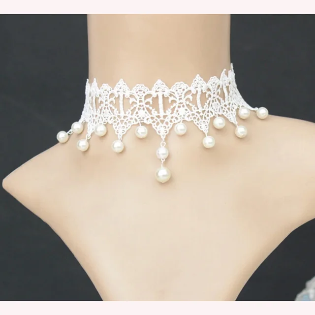 New Fashion 2017 Elegant Vintage Imitation Pearl White Lace Chokers