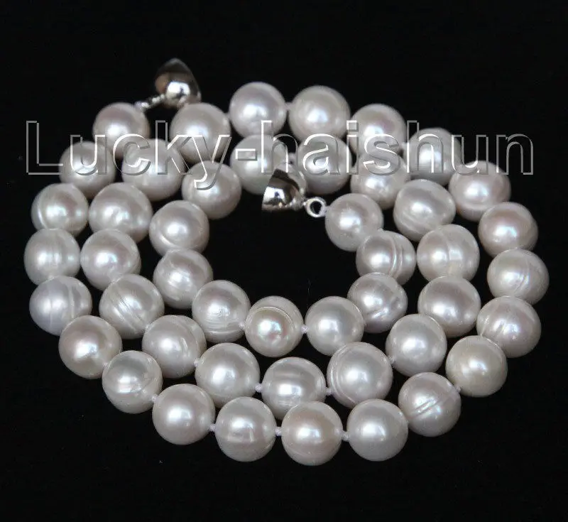 

shipping luster natural 17" 10mm round white pearls necklace magnet clasp j10410
