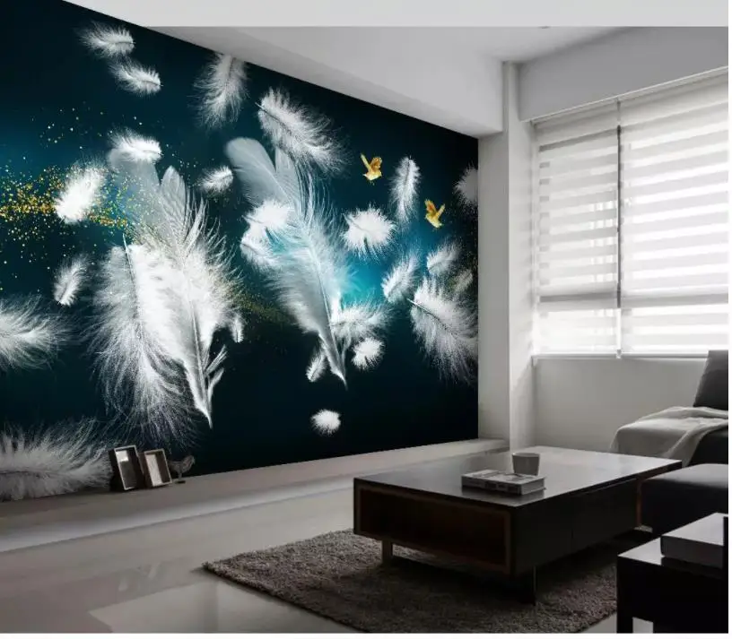 Simple dreamy feather bird background wall decorative painting modern living room wallpapers | Обустройство дома