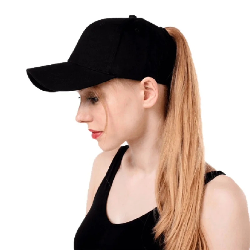 Women's ponytail baseball cap solid color breathable sunshade sun hat after opening Sports tennis cap
