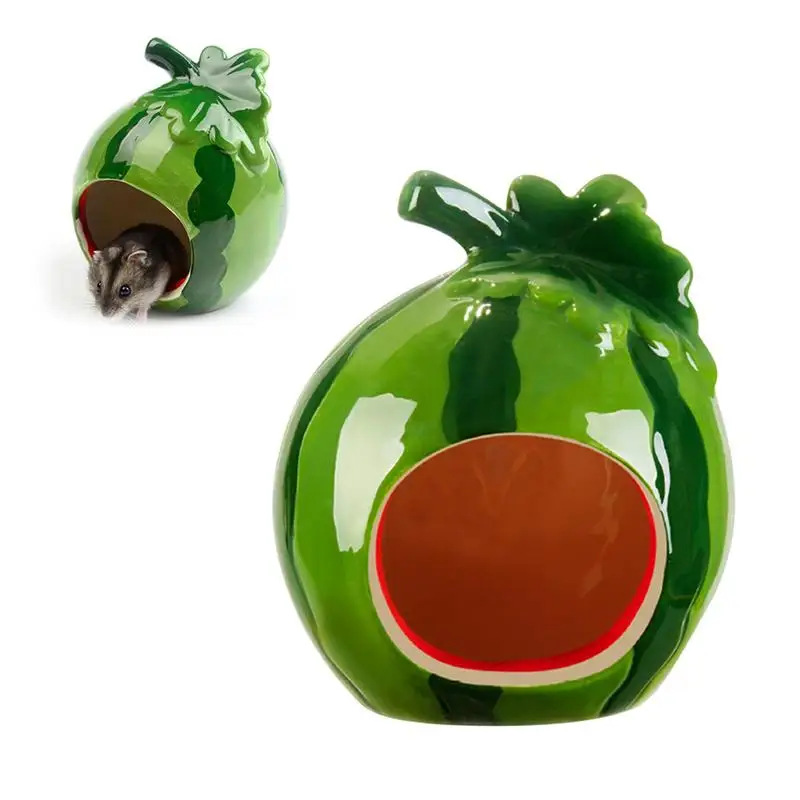 1PC Cute Cartoon Kawaii Lovely Decorative Ceramic Watermelon Shape Hamster Home House Summer Cave Pet Supplies