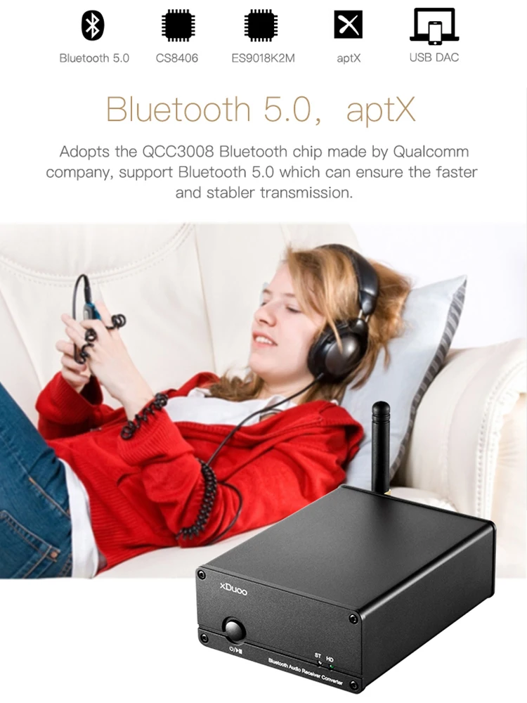  XDUOO XQ-50 Bluetooth 50 receptor de Audio PC convertidor USB DAC ES9018K2M Chip apoyo aptX/SBC/AAC