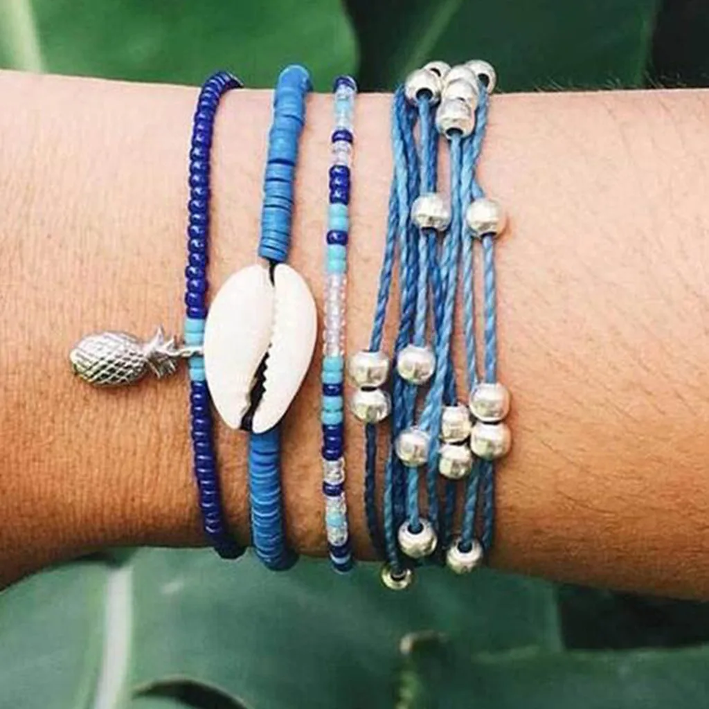 

Shell Pineapple Blue women's Bracelet Beaded String charms Bracelet pandora Five-piece Jewelry erkek bileklik @SL