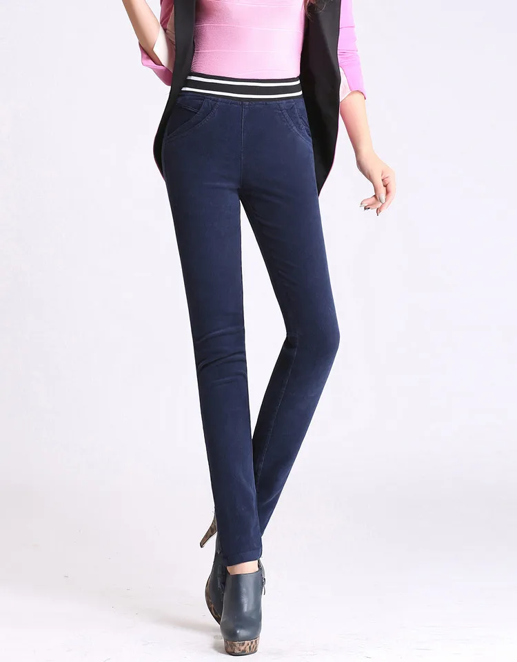Новые осенние и зимние женские вельветовые брюки плюс бархатные брюки женские плюс размер высокая эластичная талия прямые брюки для женщин - Цвет: dark blue