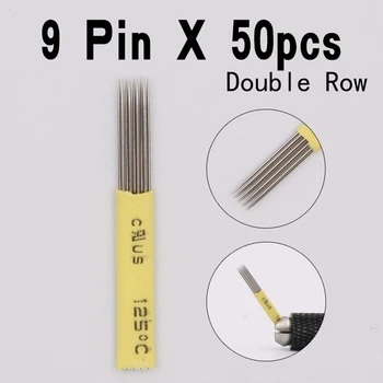 

50 PCS Microblading Shading Blades Tattoo Needles 9 Pins DOUBLE ROW Microblading Needles 9 M1 Fog Brow Tattoo Shading Needles