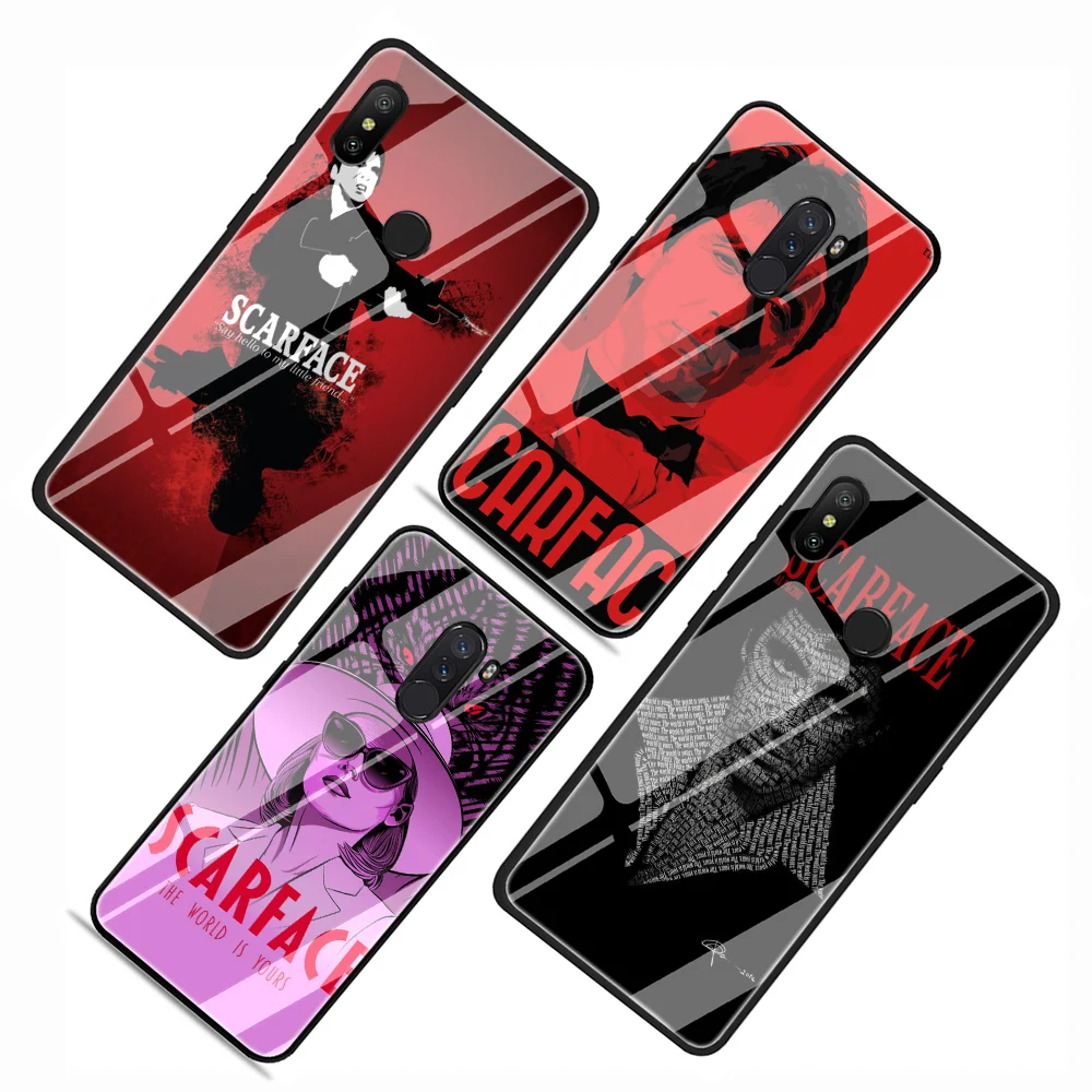 Scarface Tempered Glass TPU Case for Xiaomi 8 Lite A1 A2 9 Redmi Note 5 6 7 Pro 6A 4X POCOPHONE F1 Scarface Tempered Glass TPU Case for Xiaomi 8 Lite A1 A2 9 Redmi Note 5 6 7 Pro 6A 4X POCOPHONE F1