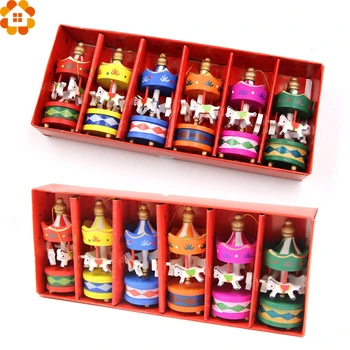 

1SET Cute Carrousel Creative Desktop Decoration Merry-go-round Wood Craft Christmas Ornaments DIY Gift For Home Decor Kids Toys