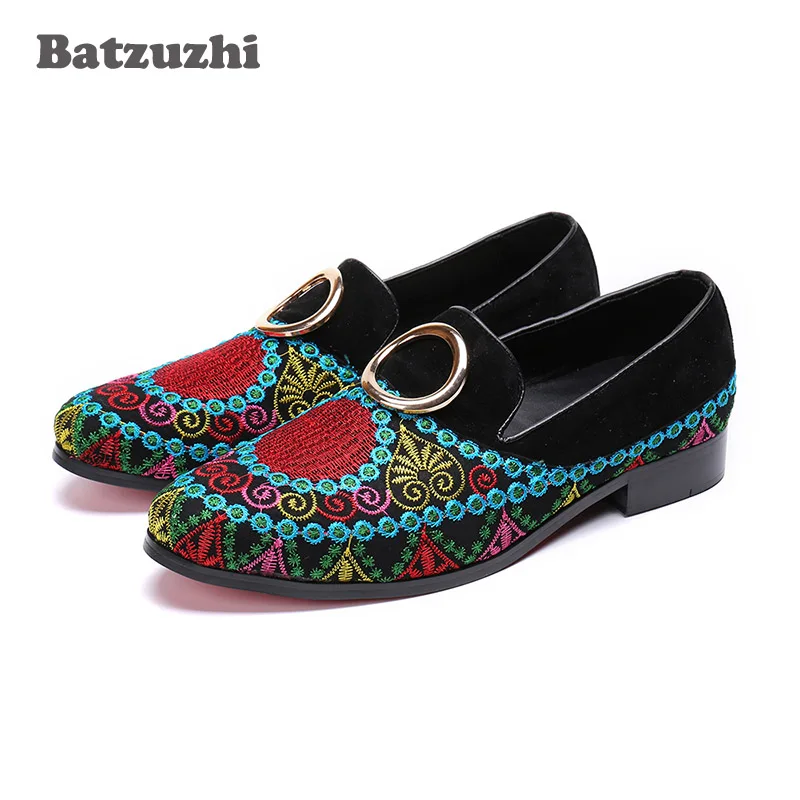 Batzuzhi Designer's Fashion Men Shoes Round Toe Casual Loafers Black Suede with embroidery Flats zapatos de hombre mocassin homm Batzuzhi Designer's Fashion Men Shoes Round Toe Casual Loafers Black Suede with embroidery Flats zapatos de hombre mocassin homm