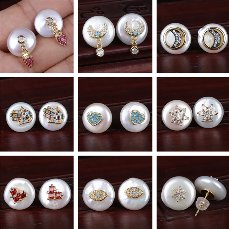 Женские серьги гвоздики с натуральным пресноводным жемчугом pave mint white cz