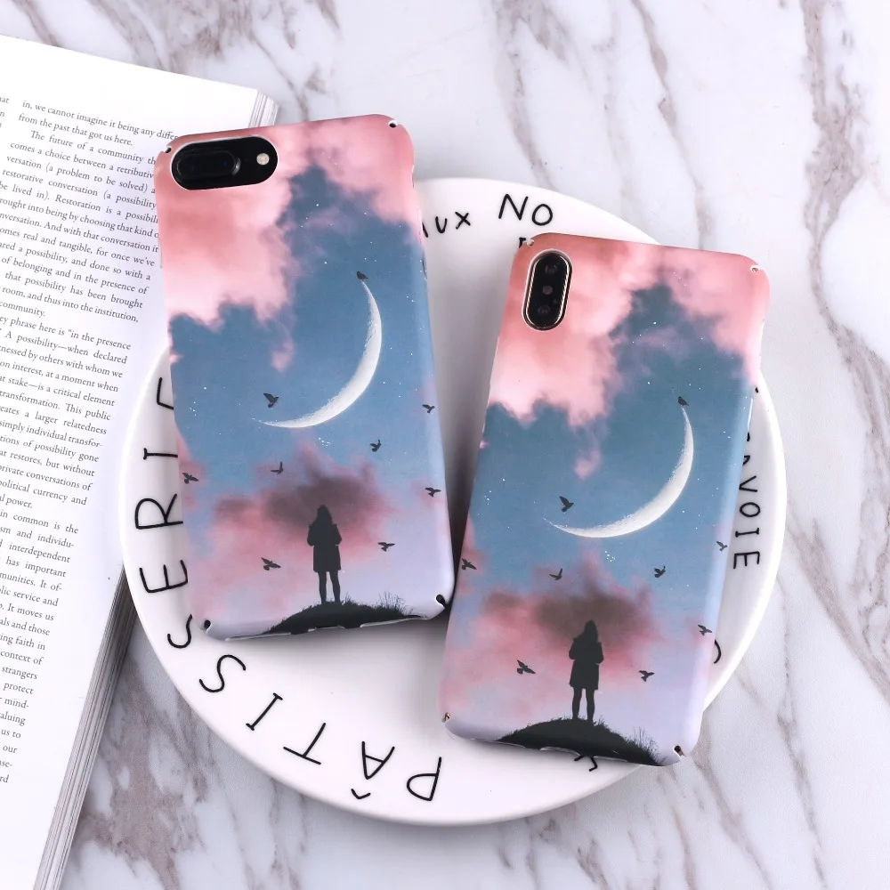 

TOMOCOMO Pink Sky Clouds Planet Stars Moon Spaceship Cover Fashion Hard PC Graffiti Cases For iPhone 6 6Plus 7 7Plus 8 8Plus X